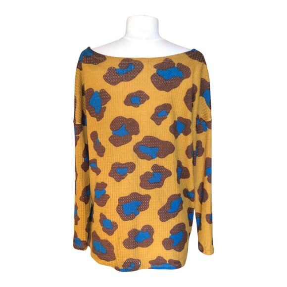 Bibi NWOT Pumpkin Blue Nutmeg Cheetah Long Sleeve Scoop Neck Top Small - Picture 7 of 14